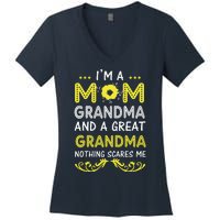 I'm A Mom Grandma Great Nothing Scares Me Mothers Day Gifts Women's V-Neck T-Shirt