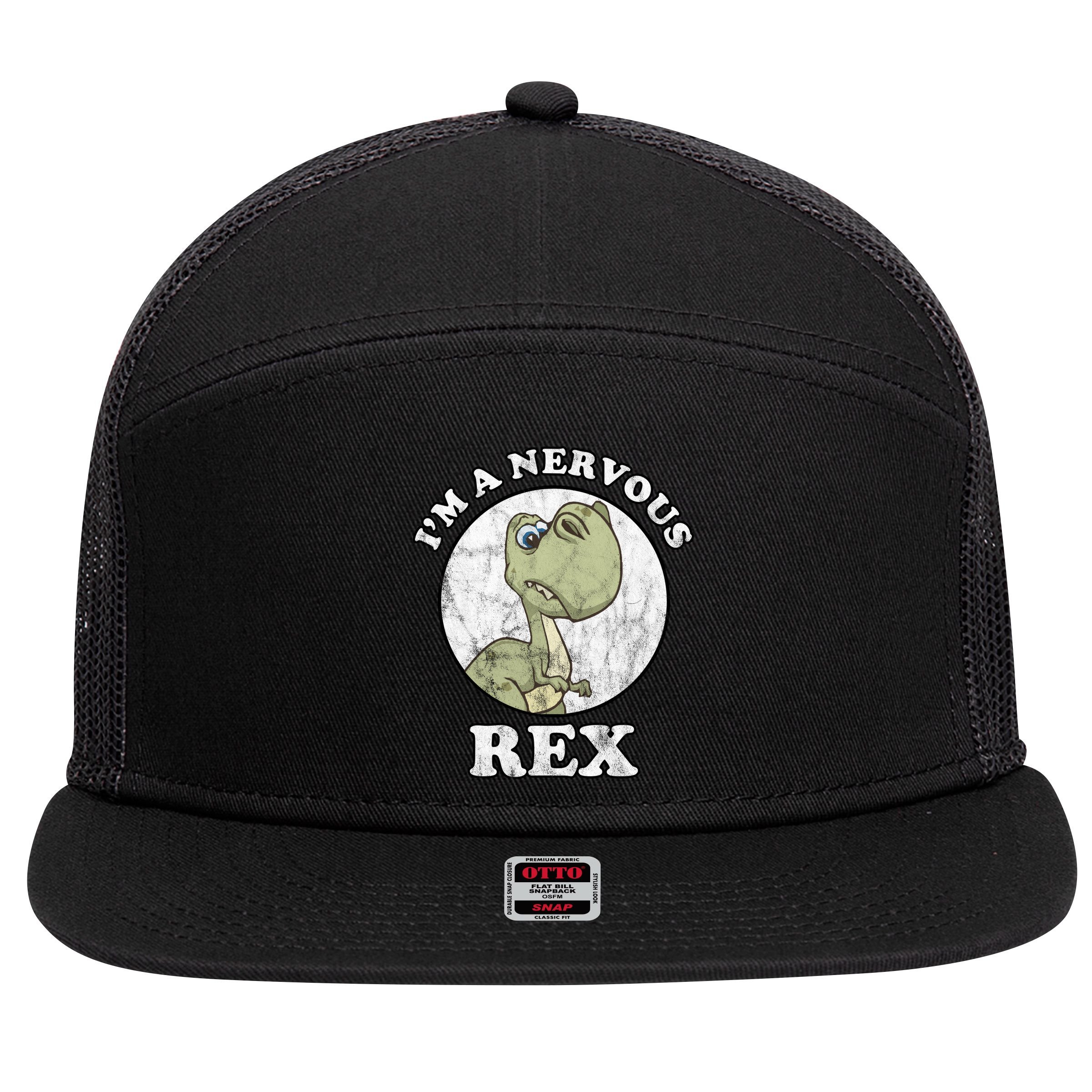 I'm A Nervous Rex Funny Dinosaur 7 Panel Mesh Trucker Snapback Hat