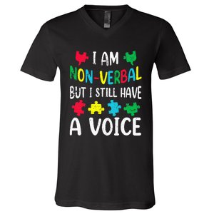 I Am Nonverbal Autism Awareness Neurodiversity Acceptance V-Neck T-Shirt