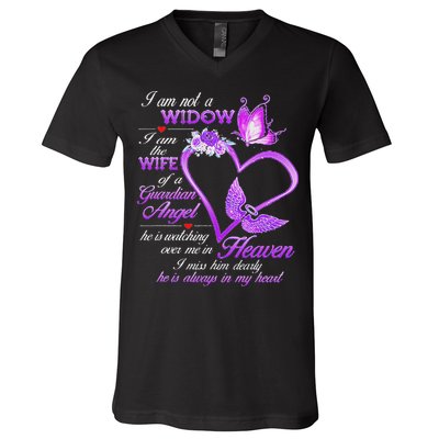 I Am Not A Widow I Am The Wife Of A Guardian Angel Butterfly V-Neck T-Shirt