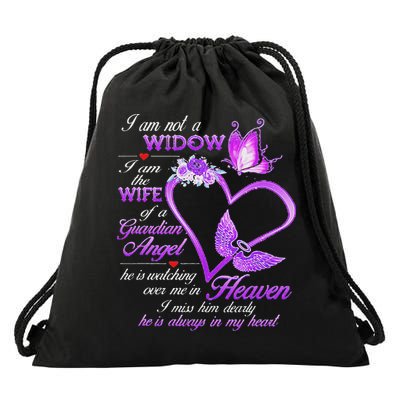 I Am Not A Widow I Am The Wife Of A Guardian Angel Butterfly Drawstring Bag