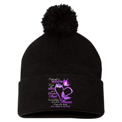 I Am Not A Widow I Am The Wife Of A Guardian Angel Butterfly Pom Pom 12in Knit Beanie