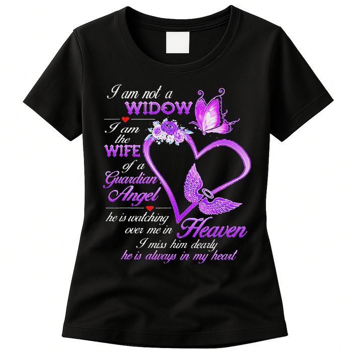 I Am Not A Widow I Am The Wife Of A Guardian Angel Butterfly Womens T-Shirt