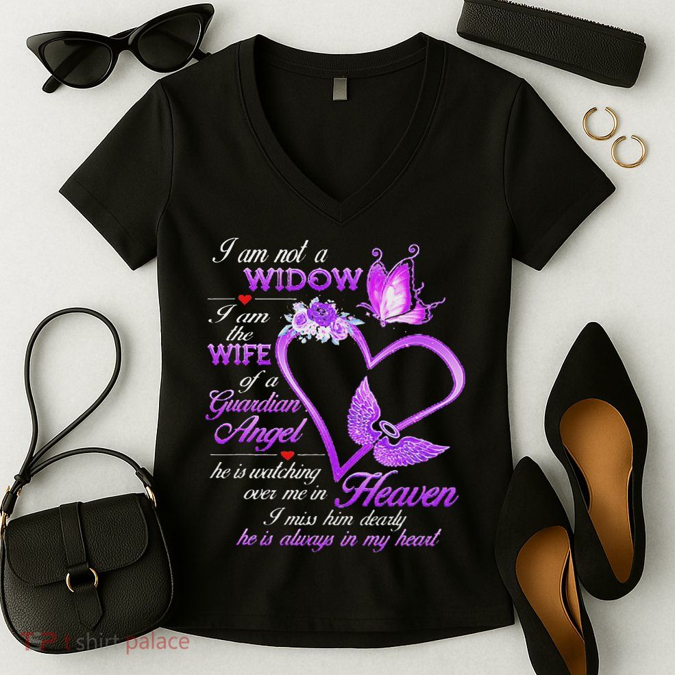 I Am Not A Widow I Am The Wife Of A Guardian Angel Butterfly Women's V-Neck T-Shirt