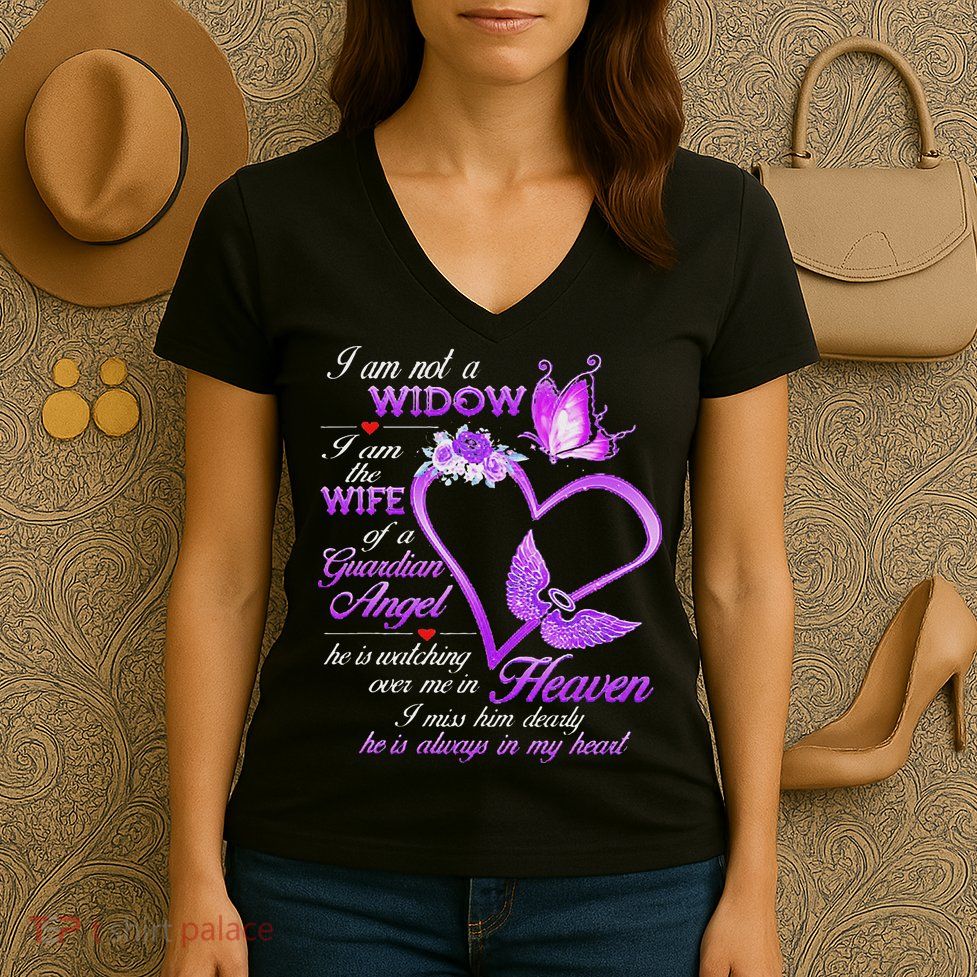 I Am Not A Widow I Am The Wife Of A Guardian Angel Butterfly Women's V-Neck T-Shirt