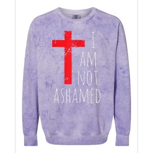 I Am Not Ashamed Big Red Cross Silhouette Image Gospel Colorblast Crewneck Sweatshirt