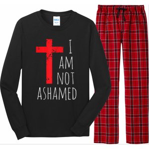 I Am Not Ashamed Big Red Cross Silhouette Image Gospel Long Sleeve Pajama Set