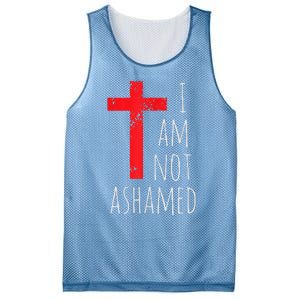 I Am Not Ashamed Big Red Cross Silhouette Image Gospel Mesh Reversible Basketball Jersey Tank