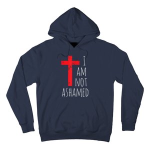 I Am Not Ashamed Big Red Cross Silhouette Image Gospel Hoodie