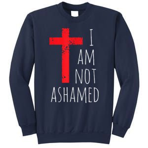 I Am Not Ashamed Big Red Cross Silhouette Image Gospel Sweatshirt