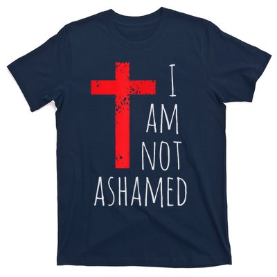 I Am Not Ashamed Big Red Cross Silhouette Image Gospel T-Shirt