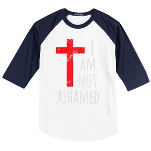 I Am Not Ashamed Big Red Cross Silhouette Image Gospel Baseball Sleeve Shirt