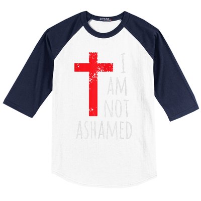 I Am Not Ashamed Big Red Cross Silhouette Image Gospel Baseball Sleeve Shirt