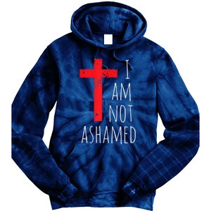 I Am Not Ashamed Big Red Cross Silhouette Image Gospel Tie Dye Hoodie