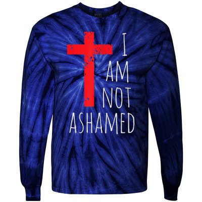 I Am Not Ashamed Big Red Cross Silhouette Image Gospel Tie-Dye Long Sleeve Shirt