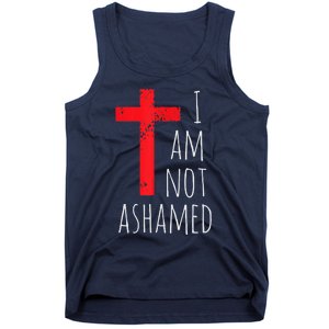 I Am Not Ashamed Big Red Cross Silhouette Image Gospel Tank Top