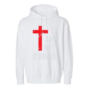 I Am Not Ashamed Big Red Cross Silhouette Image Gospel Garment-Dyed Fleece Hoodie