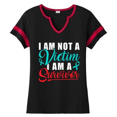 I Am Not A Victim I Am A Survivor Stop Sexual Abuse Ribbon Ladies Halftime Notch Neck Tee