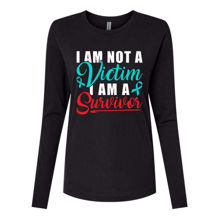 I Am Not A Victim I Am A Survivor Stop Sexual Abuse Ribbon Womens Cotton Relaxed Long Sleeve T-Shirt