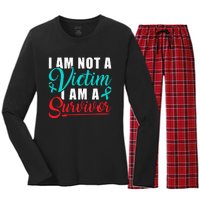 I Am Not A Victim I Am A Survivor Stop Sexual Abuse Ribbon Women's Long Sleeve Flannel Pajama Set 