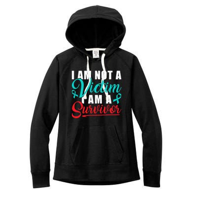 I Am Not A Victim I Am A Survivor Stop Sexual Abuse Ribbon Women's Fleece Hoodie