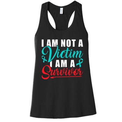 I Am Not A Victim I Am A Survivor Stop Sexual Abuse Ribbon Women's Racerback Tank