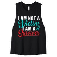 I Am Not A Victim I Am A Survivor Stop Sexual Abuse Ribbon Women's Racerback Cropped Tank