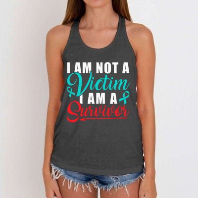 I Am Not A Victim I Am A Survivor Stop Sexual Abuse Ribbon Women's Knotted Racerback Tank