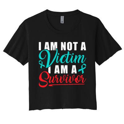 I Am Not A Victim I Am A Survivor Stop Sexual Abuse Ribbon Women's Crop Top Tee