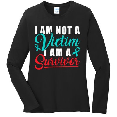 I Am Not A Victim I Am A Survivor Stop Sexual Abuse Ribbon Ladies Long Sleeve Shirt