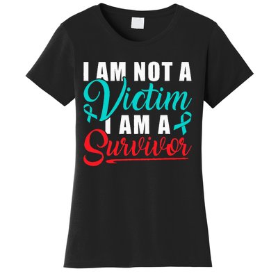 I Am Not A Victim I Am A Survivor Stop Sexual Abuse Ribbon Women's T-Shirt