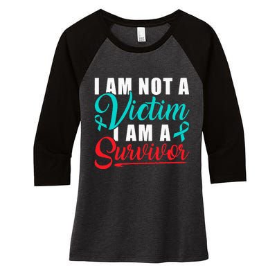 I Am Not A Victim I Am A Survivor Stop Sexual Abuse Ribbon Women's Tri-Blend 3/4-Sleeve Raglan Shirt