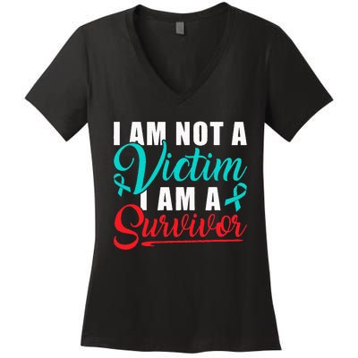 I Am Not A Victim I Am A Survivor Stop Sexual Abuse Ribbon Women's V-Neck T-Shirt