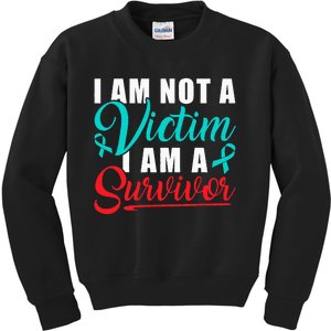 I Am Not A Victim I Am A Survivor Stop Sexual Abuse Ribbon Kids Sweatshirt