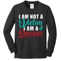 I Am Not A Victim I Am A Survivor Stop Sexual Abuse Ribbon Kids Long Sleeve Shirt