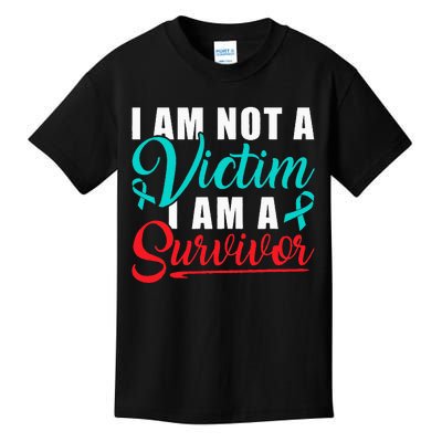 I Am Not A Victim I Am A Survivor Stop Sexual Abuse Ribbon Kids T-Shirt