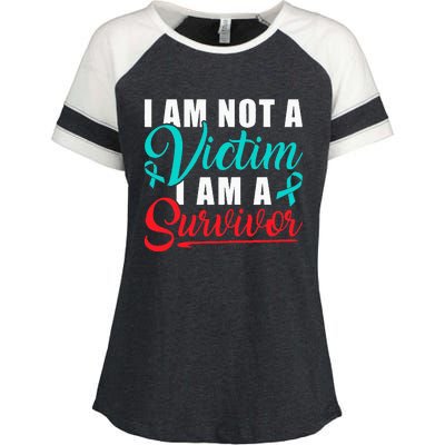 I Am Not A Victim I Am A Survivor Stop Sexual Abuse Ribbon Enza Ladies Jersey Colorblock Tee