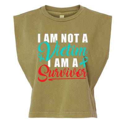 I Am Not A Victim I Am A Survivor Stop Sexual Abuse Ribbon Garment-Dyed Women's Muscle Tee