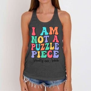 I Am Not A Puzzle Piece Actually Autistic Autism Awareness Women's Knotted Racerback Tank