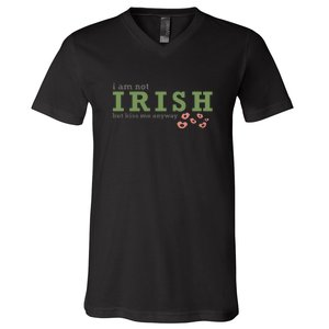 I Am Not Irish But Kiss Me Annyway Groovy St Patrick Day V-Neck T-Shirt