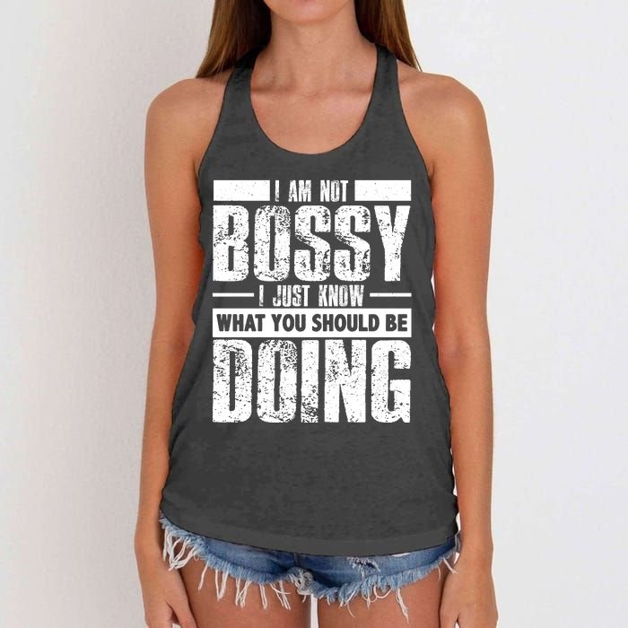 I Am Not Bossy Funny Saying Women's Knotted Racerback Tank