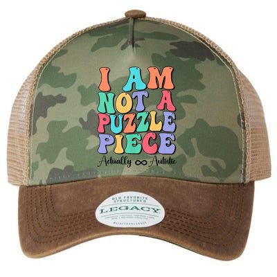 I Am Not A Puzzle Piece Actually Autistic Autism Awareness Legacy Tie Dye Trucker Hat