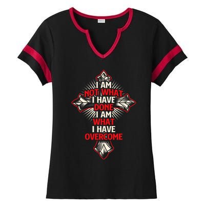 I Am Not What I Have Done Religious Jesus Christian Faith Ladies Halftime Notch Neck Tee