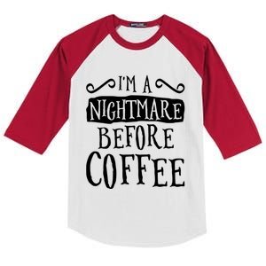 IM A Nightmare Before Coffee Caffeine Lover Kids Colorblock Raglan Jersey