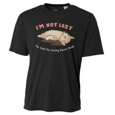 I Am Not Lazy IM Just On Saving Power Mode Cute Dog Cooling Performance Crew T-Shirt