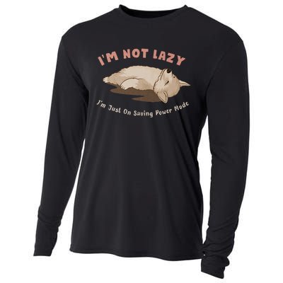 I Am Not Lazy IM Just On Saving Power Mode Cute Dog Cooling Performance Long Sleeve Crew