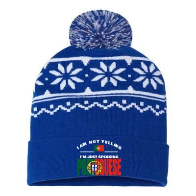 I Am Not Yelling I'm Just Speaking Portuguese Flag Portugal Gift USA-Made Snowflake Beanie