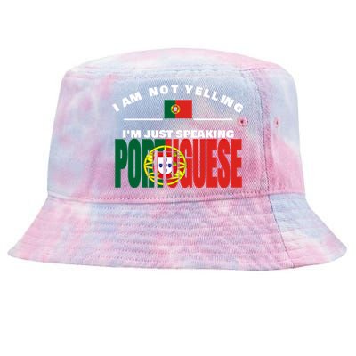 I Am Not Yelling I'm Just Speaking Portuguese Flag Portugal Gift Tie-Dyed Bucket Hat