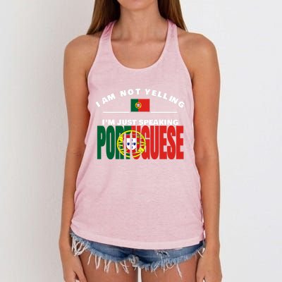 I Am Not Yelling I'm Just Speaking Portuguese Flag Portugal Gift Women's Knotted Racerback Tank