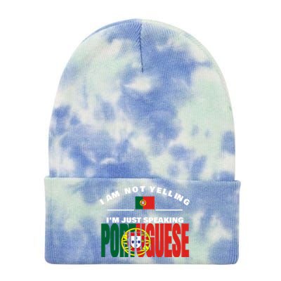 I Am Not Yelling I'm Just Speaking Portuguese Flag Portugal Gift Tie Dye 12in Knit Beanie